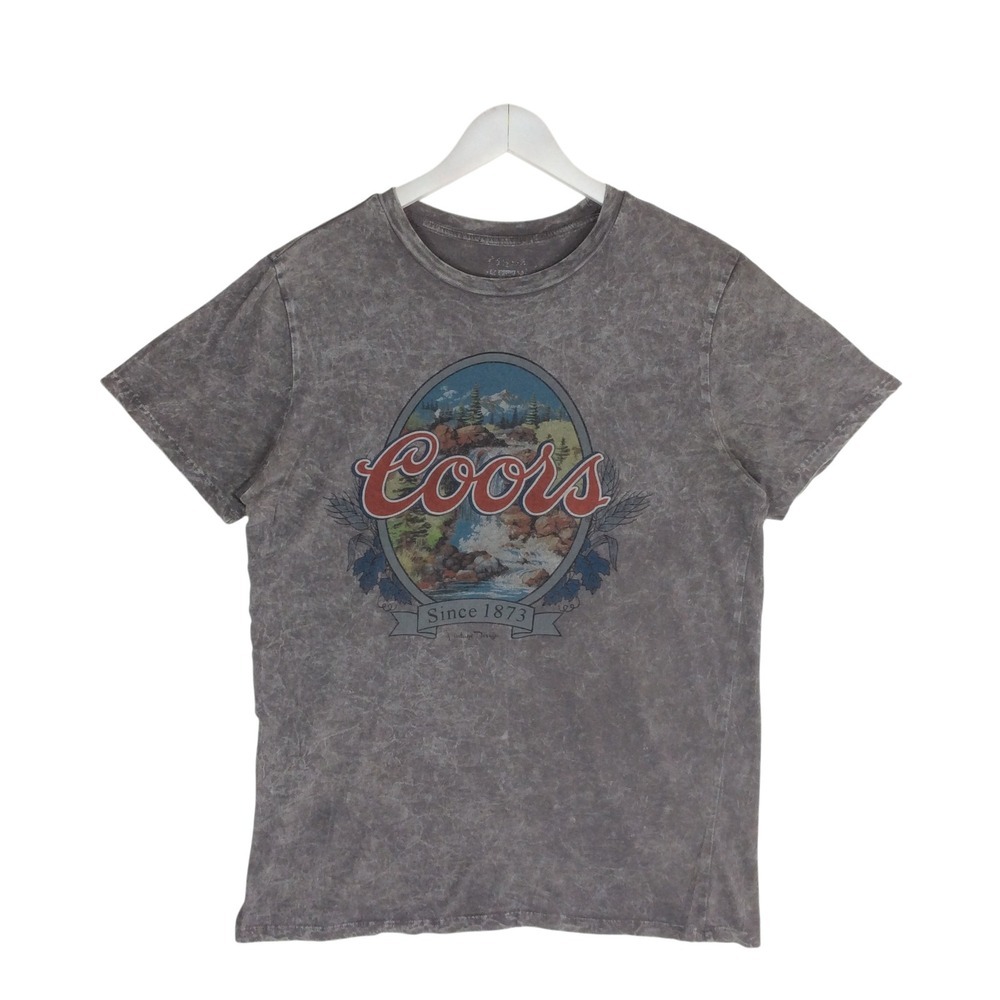 Coors Banquet Beer Graphic T-Shirt Mens Lg Gray Acid Wash Out of Print Vintage